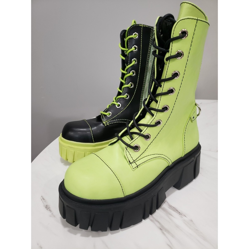 Dolls Kill Devil Games Mismatch Combat Boot BLACK GREEN gothic witchy grunge